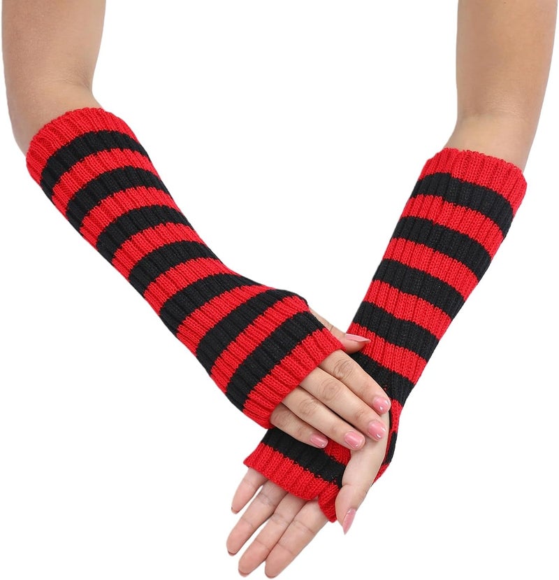 Lauthen.S 2 Pack Y2K Striped Arm Warmers Cute Long Sleeve Fingerless Gloves Gothic Arm Sleeves for Women Costume Accessory - Image 3